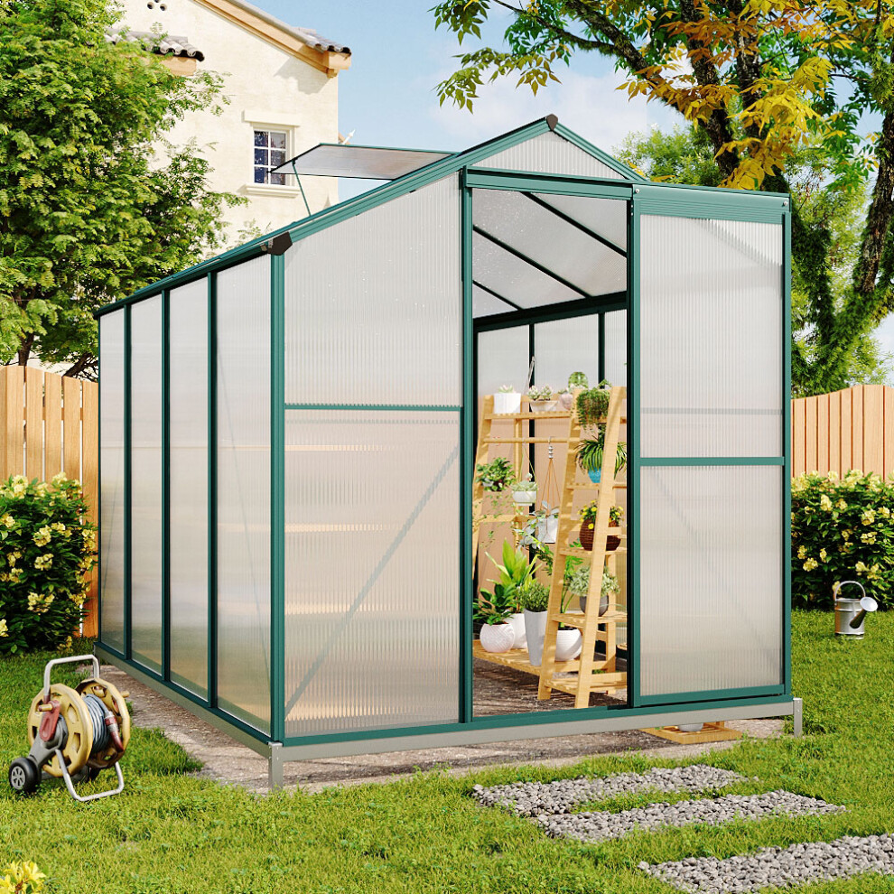 8 x 6 ft Polycarbonate Greenhouse Aluminium Frame Garden Green House with Base Foundation