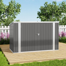 7 x 3 ft Grey Metal Garden Bike Shed with Pent Roof - Weatherproof, Lockable Front Doors, Internal Dividers