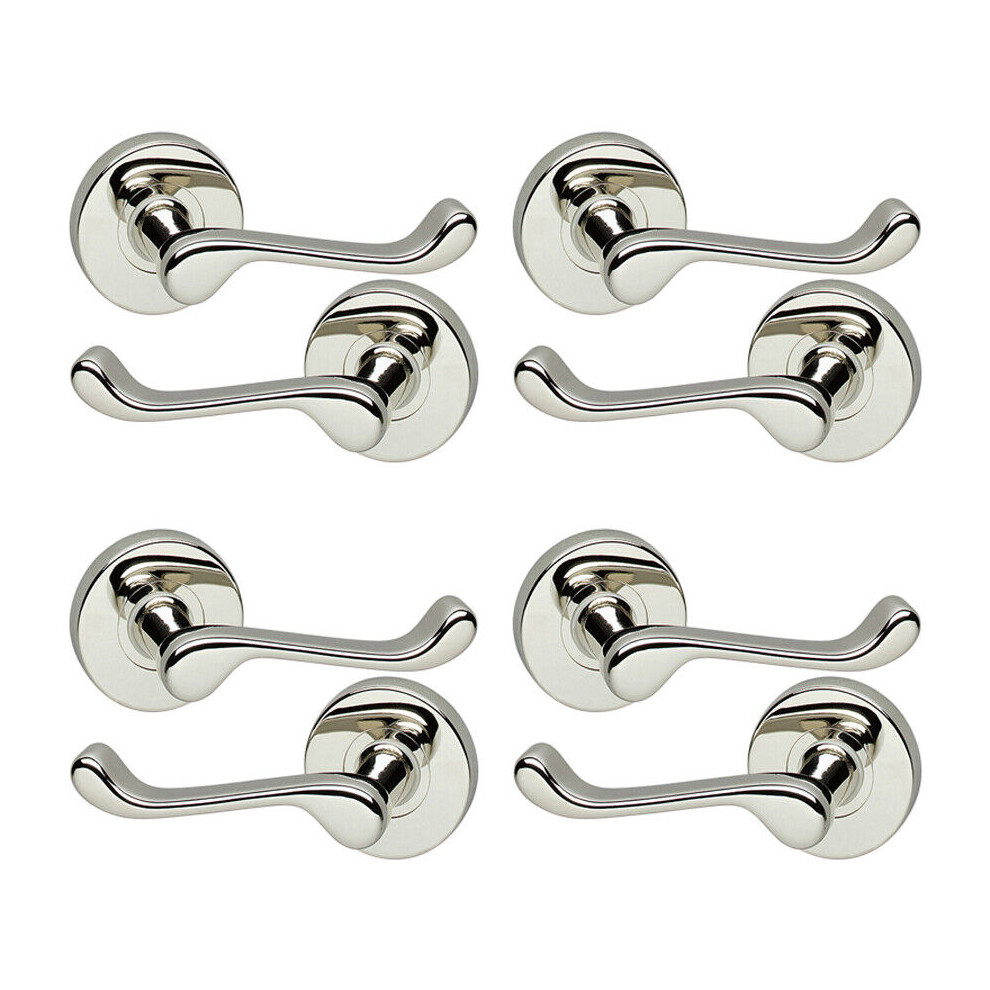 ( 4x Polished Nickel Rose) Scroll Metal Lever Latch Door Handles Set