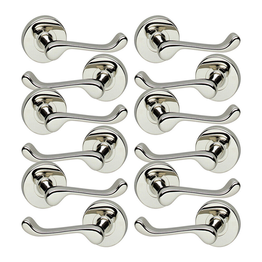 ( 6x Polished Nickel Rose) Scroll Metal Lever Latch Door Handles Set