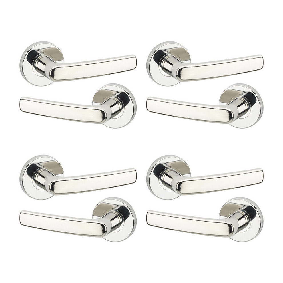 (4x Polished Nickel Rose) Devon Metal Lever Latch Door Handles Set