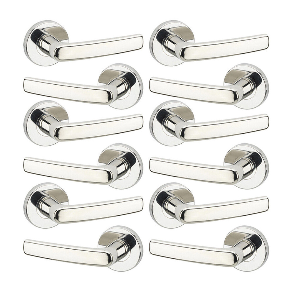 (6x Polished Nickel Rose) Devon Metal Lever Latch Door Handles Set