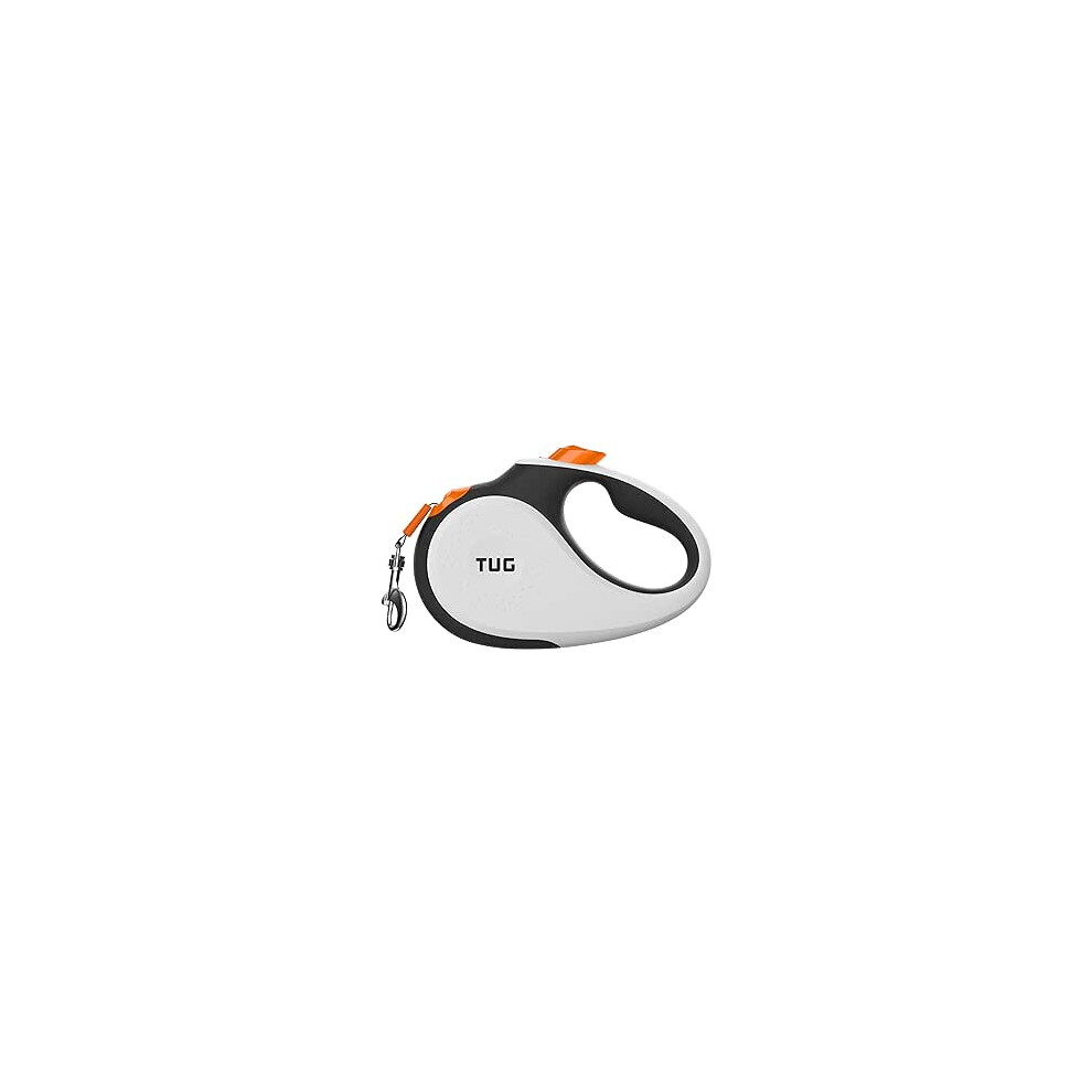 TUG 360Â° Tangle-Free Retractable Dog Lead for Up to 50 kg Dogs | 5 m Strong Nylon Tape | One-Handed Brake, Pause, Lock (Large, White/Orange)
