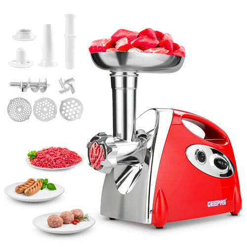 GEEPAS Geepas Electric Meat Grinder 1400W, Red