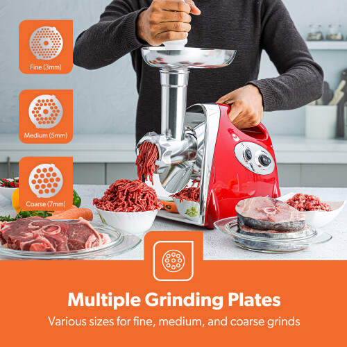 GEEPAS Geepas Electric Meat Grinder 1400W, Red 2