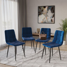 (Blue) Plush Velvet Padded Dining Chairs with Metal Legs Home Furniture 4pcs