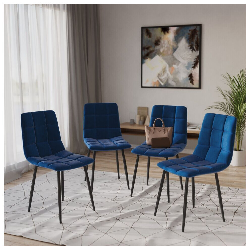 Urbn Living (Blue) Plush Velvet Padded Dining Chairs With Metal Legs Home Furniture 4Pcs Blue