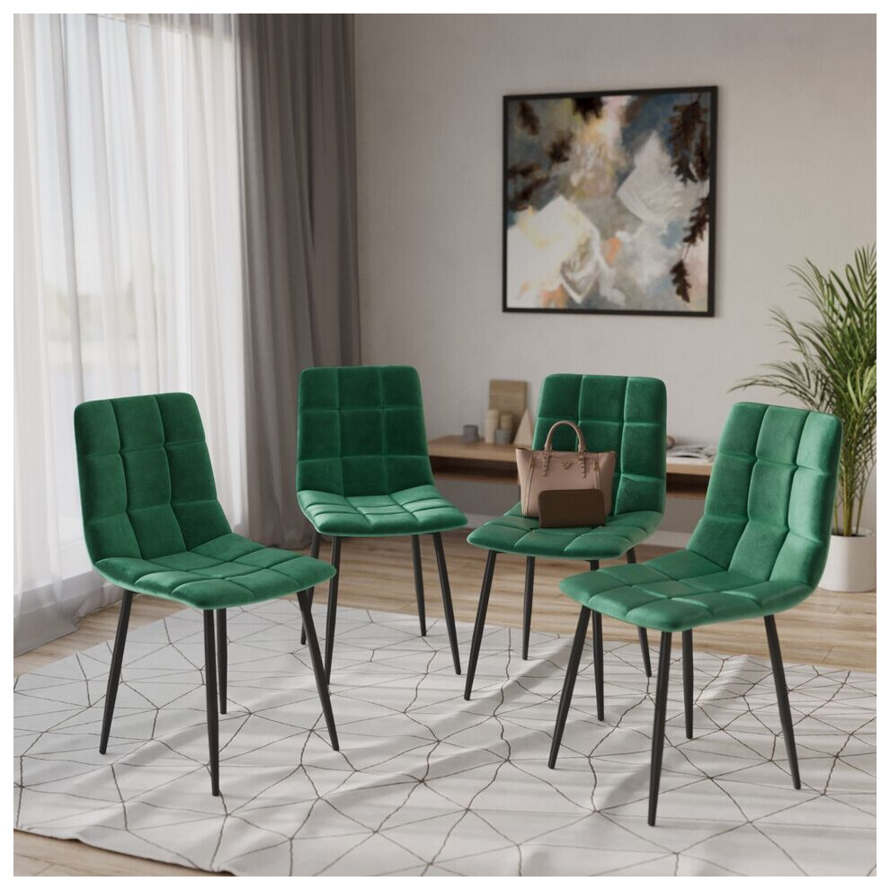 (Green) Plush Velvet Padded Dining Chairs with Metal Legs Home Furniture 4pcs