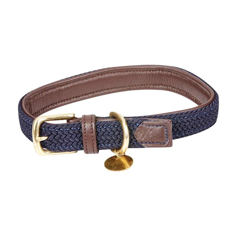 (S, Brown/Navy) Weatherbeeta Plaited Leather Dog Collar