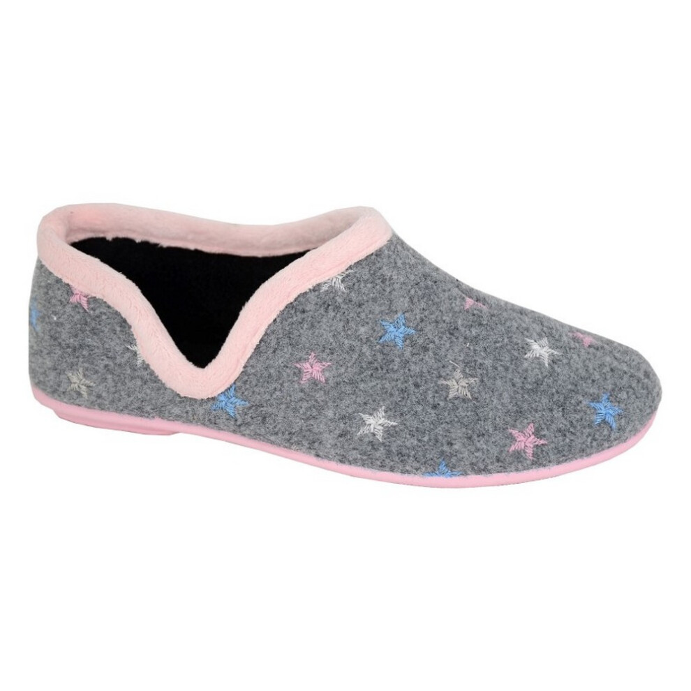 (7 UK, Grey/Pink) Sleepers Womens/Ladies Aria Star Motif Knitted Slippers-image-OPC-PF8Z9SG-NEW