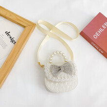 (Vertical White) Chic And Playful Mini Handbag For Little Girls With Elegant Bowknot And Pearl Embellishments