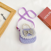 (Vertical Purple) Chic And Playful Mini Handbag For Little Girls With Elegant Bowknot And Pearl Embellishments