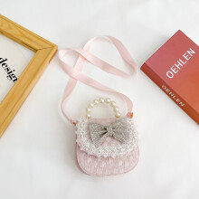 (Vertical Pink) Chic Playful And Mini Handbag For Little Girls With Elegant Bowknot And Pearl Embellishments