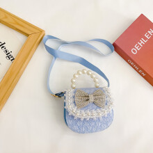 (Vertical Blue) Chic Playful And Mini Handbag For Little Girls With Elegant Bowknot And Pearl Embellishments