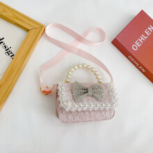 (Horizontal Pink) Chic Playful And Mini Handbag For Little Girls With Elegant Bowknot And Pearl Embellishments