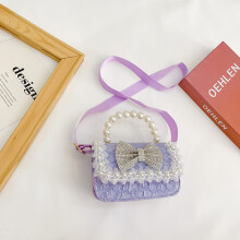(Horizontal Purple) Chic Playful And Mini Handbag For Little Girls With Elegant Bowknot And Pearl Embellishments