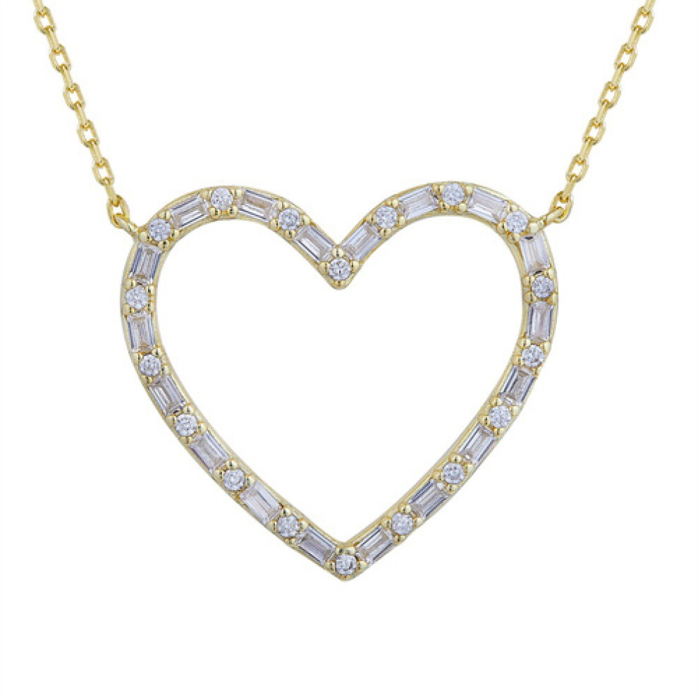 Jewelco London 14k Gold-plated Silver White Baguette CZ Open Love Heart Alternating Pendant Necklace - ANC078