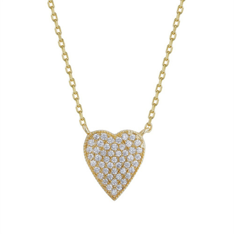 Gold-plated Silver  CZ Encrusted Love Heart Pendant Necklace - ANC082