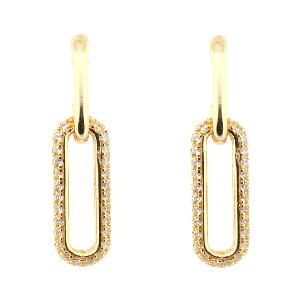 14k Gold-plated Silver  Round CZ Oval Paperclip Drop Earrings - AES250