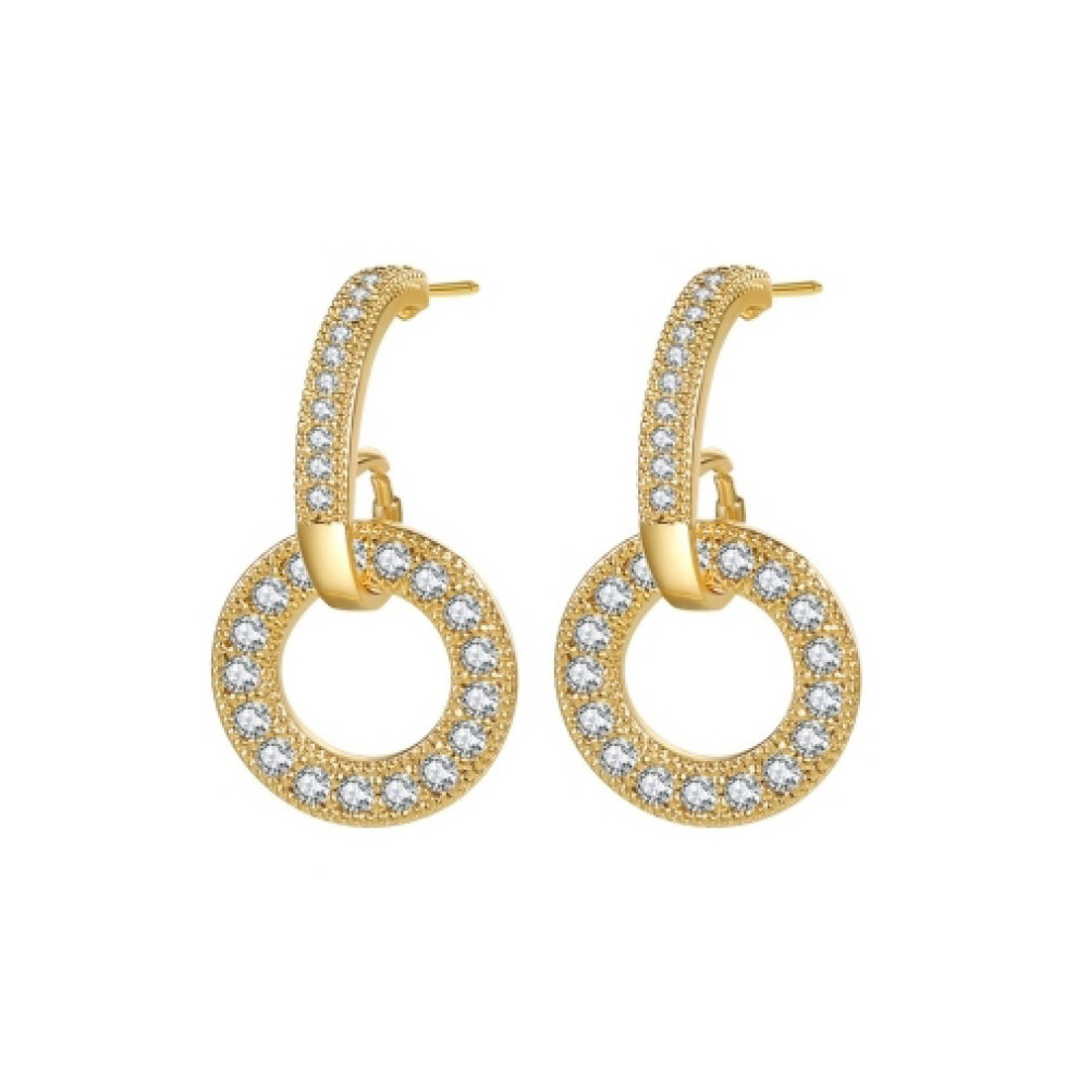 14k Gold-plated Silver  Round CZ Hanging Hoop Drop Earrings - AES209