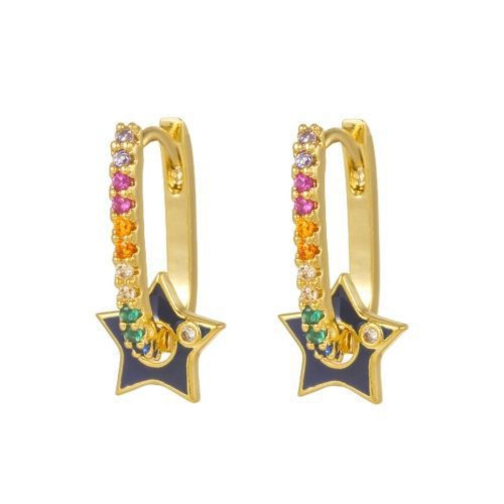 Gold-plated Silver  Rainbow CZ Spin Star Spur Oval Drop Earrings - AER163