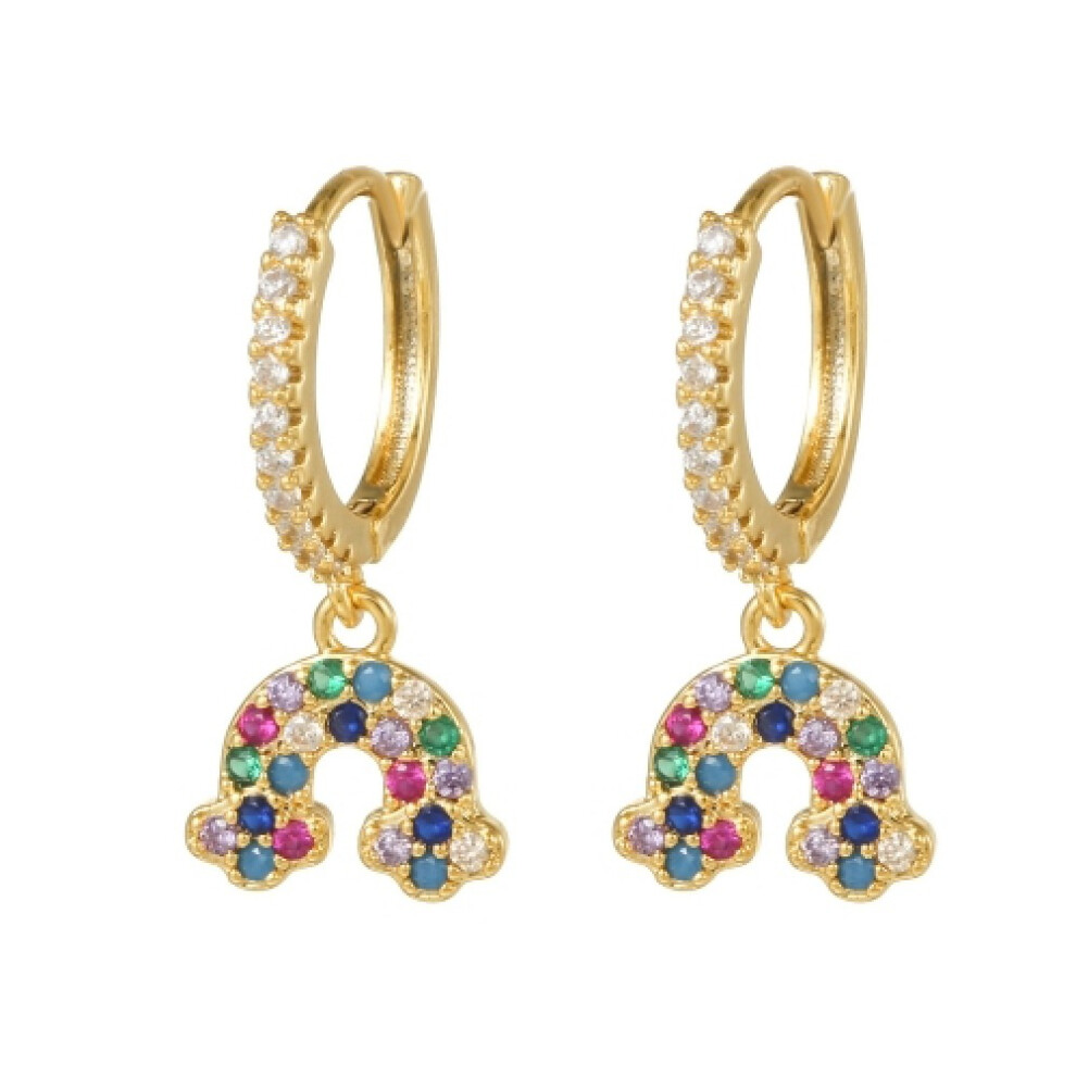 Gold-plated Silver  CZ Rainbow Clouds Horseshoe Drop Earrings - AER165