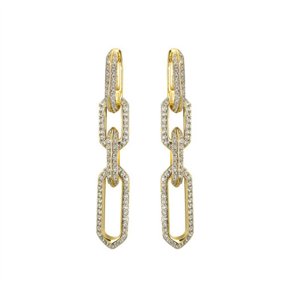 Gold-plated Silver  CZ Pave Paper Cable Chain Link Drop Earrings - AER169