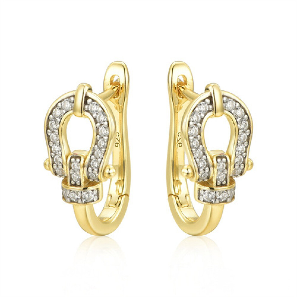 Jewelco London 14k Gold-plated Silver Round CZ Horseshoe Loop Stirrup Buckle Drop Earrings - AER170