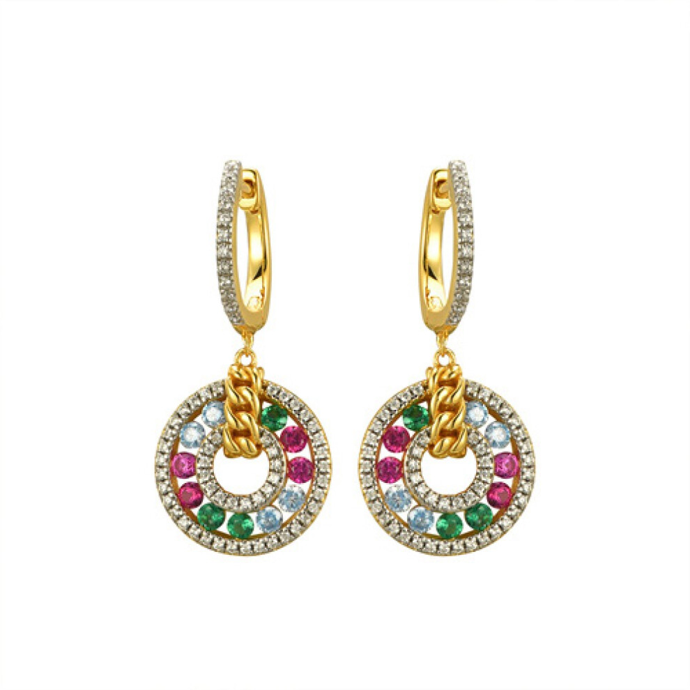 Gold-plated Silver  Rainbow CZ Curb Chain Huggie Drop Earrings - AER177