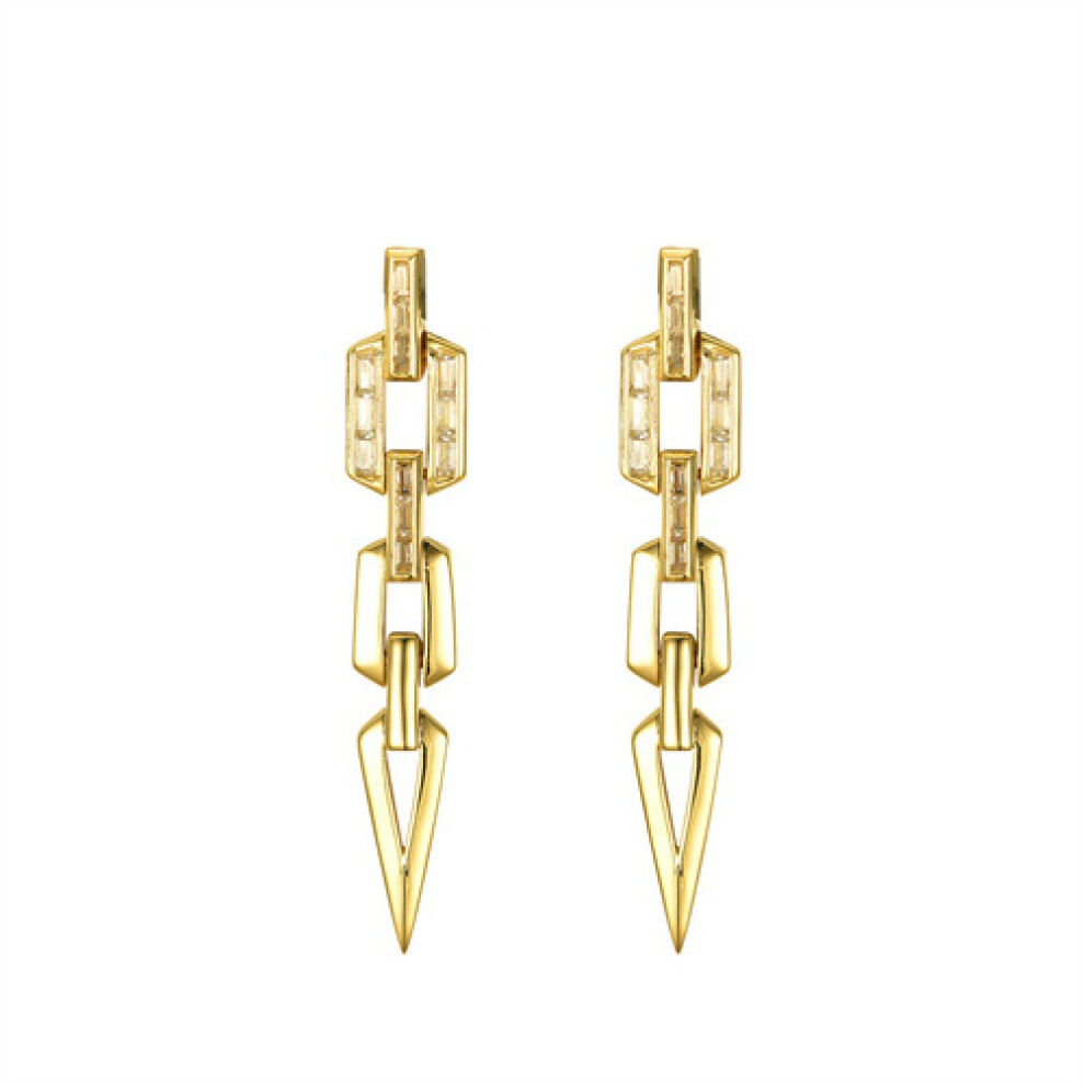Jewelco London 14k Gold-plated Silver White Baguette CZ Torpedo Octagon Link Chain Drop Earrings - AES241