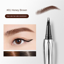 (StyleC coffee brown) Ultra-fine 2 Point Eyebrow Pencil Liquid Eye brow Tattoo Long Lasting Waterproof Easy Grip Brow Pen Professional Eye Makeup