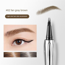 (StyleC grey brown) Ultra-fine 2 Point Eyebrow Pencil Liquid Eye brow Tattoo Long Lasting Waterproof Easy Grip Brow Pen Professional Eye Makeup