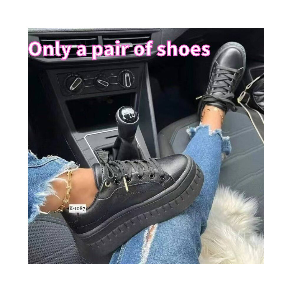 (Black, 39?Foot Length24.5cm/9.8in) Ladies Shoes Thick Soled Chunky Pumps Trainers Casual Sneakers Round Toe Women