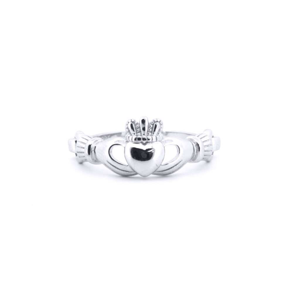 (K) Jewelco London 925 Silver Rhodium CZ Set Claddagh Ring - ARN178