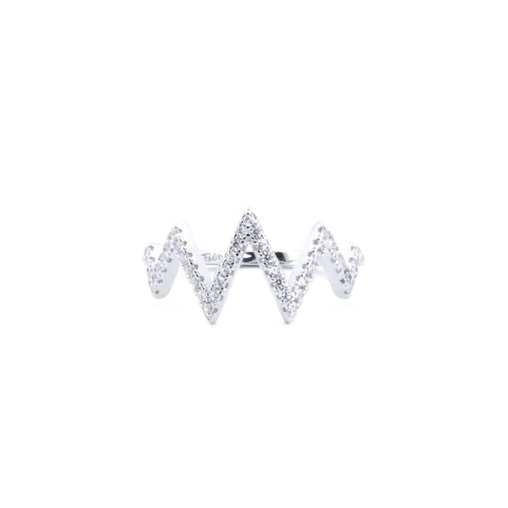 (J) Jewelco London 925 Silver Rhodium CZ Set Zig Zag Ring - ARN179