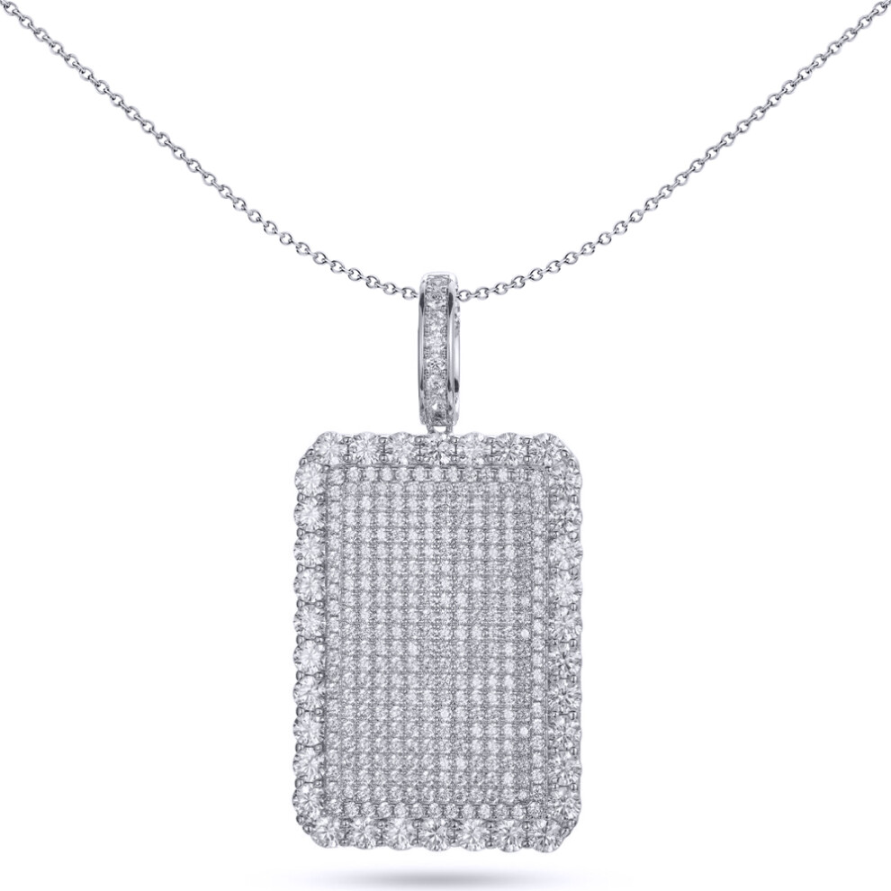 Jewelco London Men's Rhodium Silver Round CZ Sparkling Vanity Mirror Encrusted Dog Tag Charm Pendant 1oz - APD175