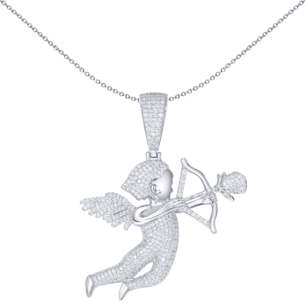 Jewelco London Unisex Rhodium Silver Round CZ Cupids Arrow Rose Charm Pendant - APD177