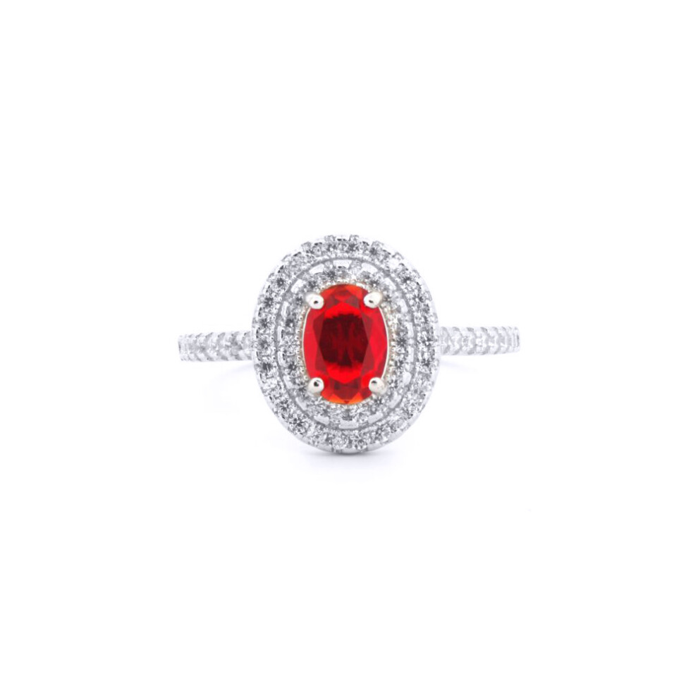 (J) Jewelco London 925 Silver Rhodium CZ Set Oval Cluster Ruby Red Centre - ARN187R