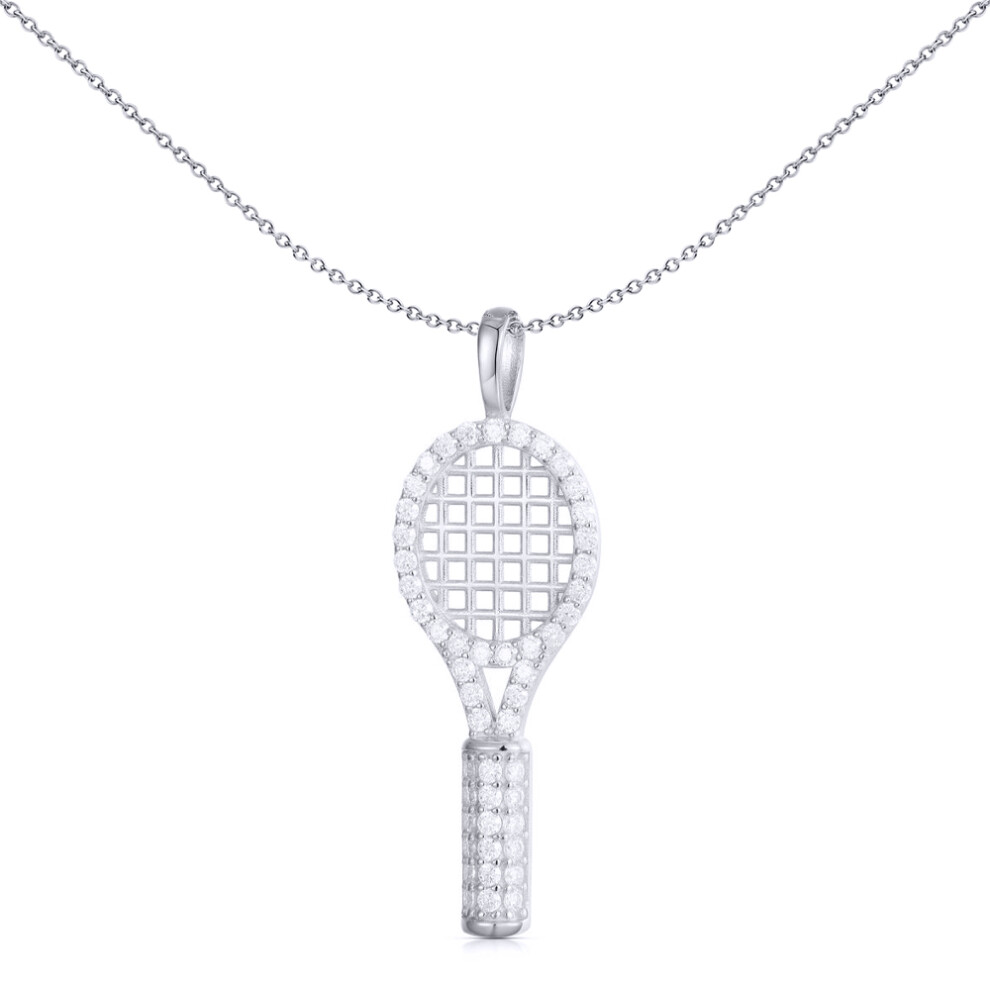 Jewelco London Men's Rhodium Silver Round CZ Tennis Badminton Squash Racket Charm Pendant - APD191