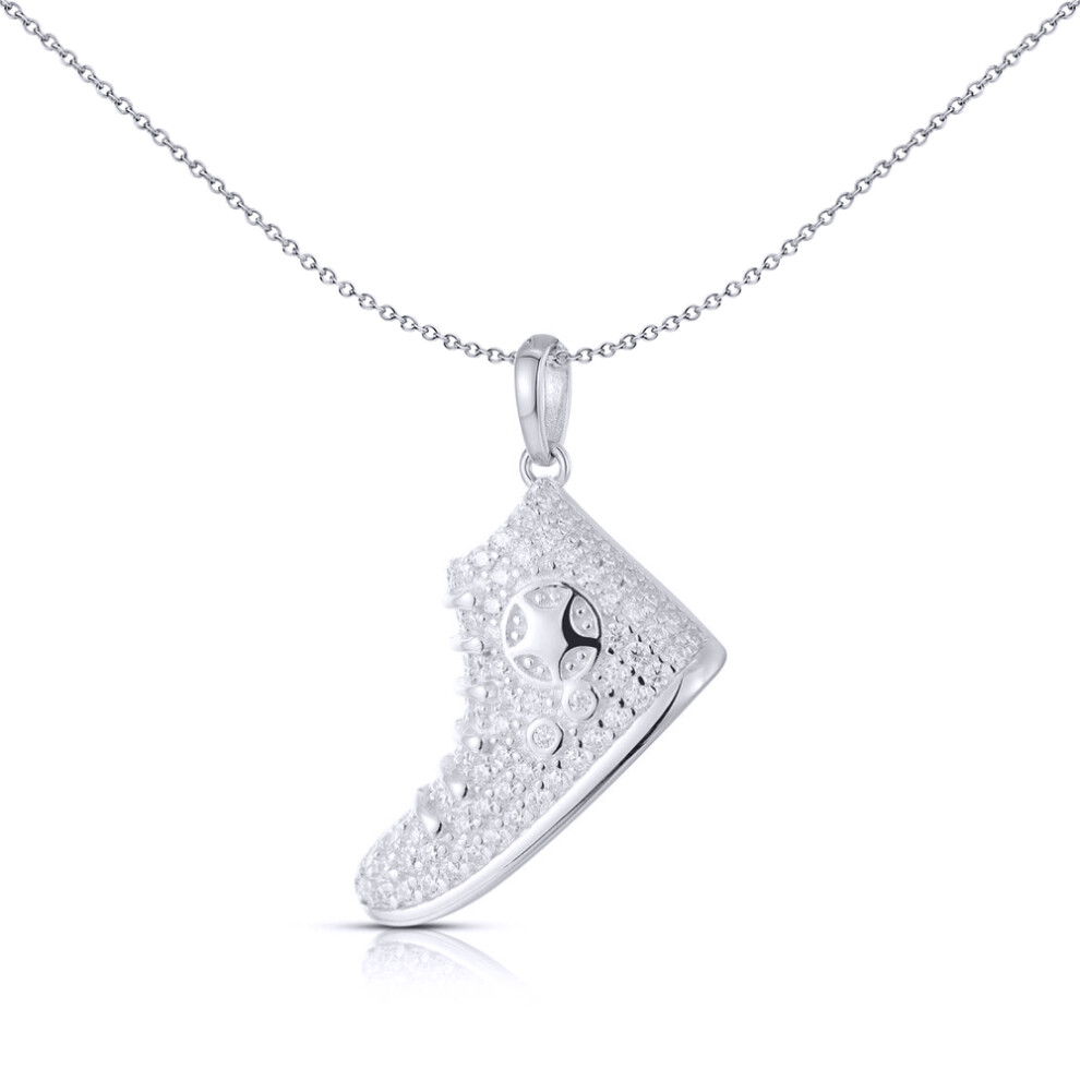 Jewelco London Unisex Rhodium Silver Round CZ High Top Trainer Charm Pendant - APD184
