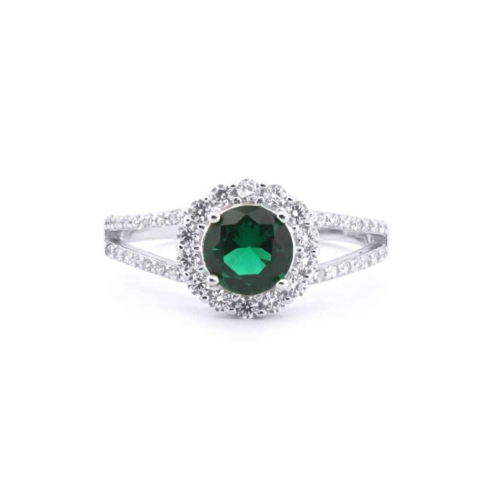 (L) Jewelco London 925 Silver Rhodium CZ Set Round Cluster Emerald Green Centre - ARN188G