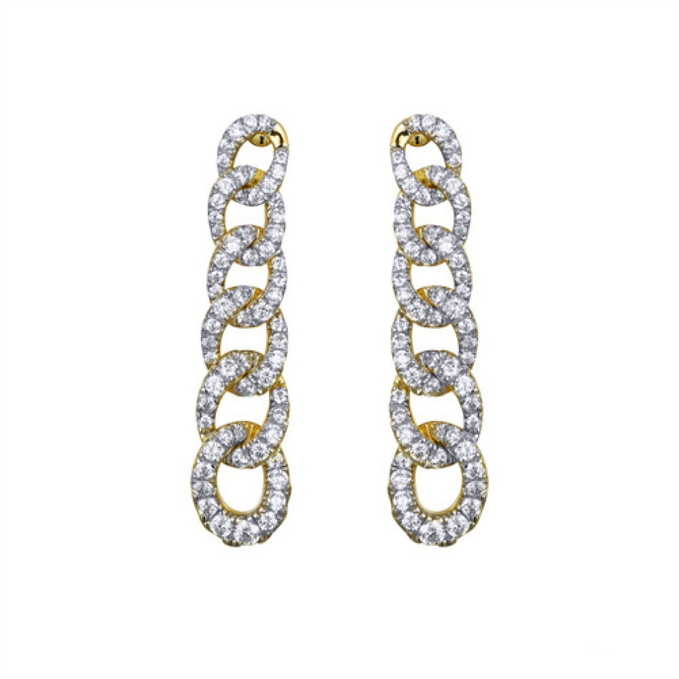 Gold-plated Silver  CZ Encrusted Albert Curb Link Drop Earrings - AES244