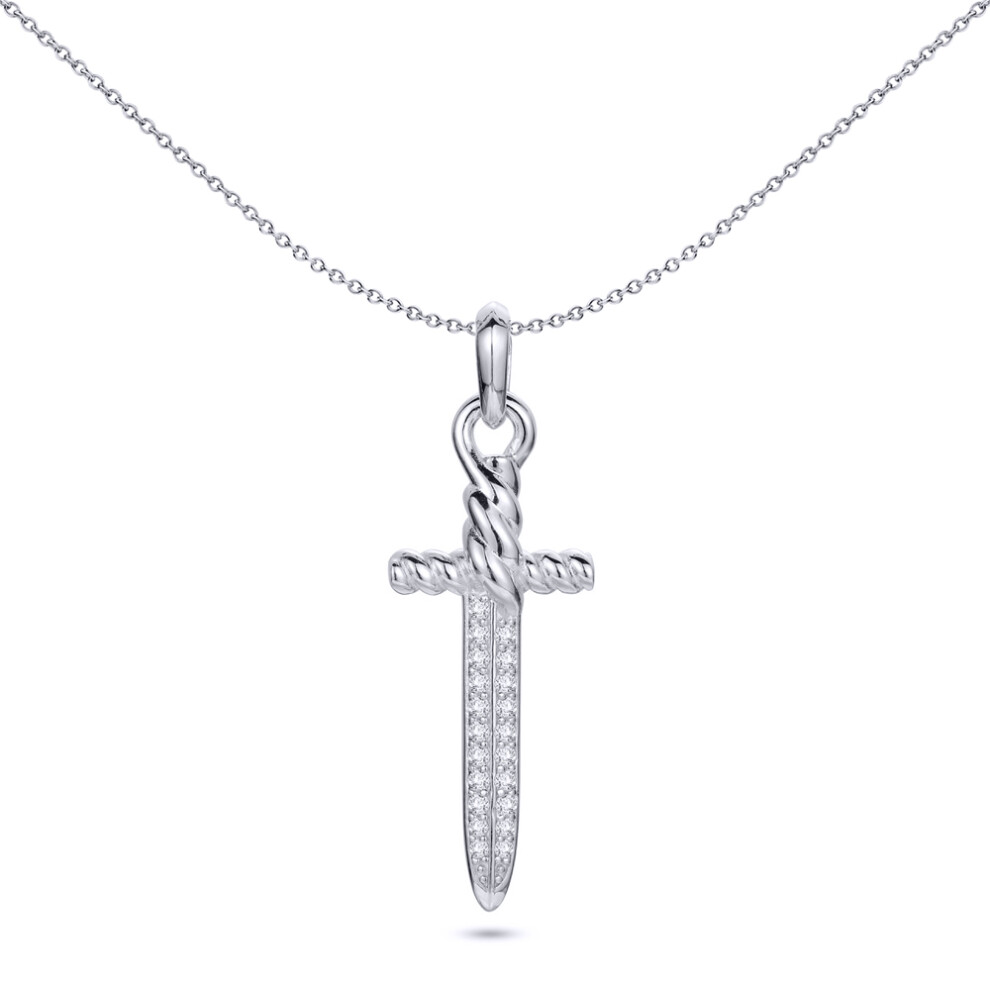 925 Silver  CZ Set Vintage Sword Pendant - APD194