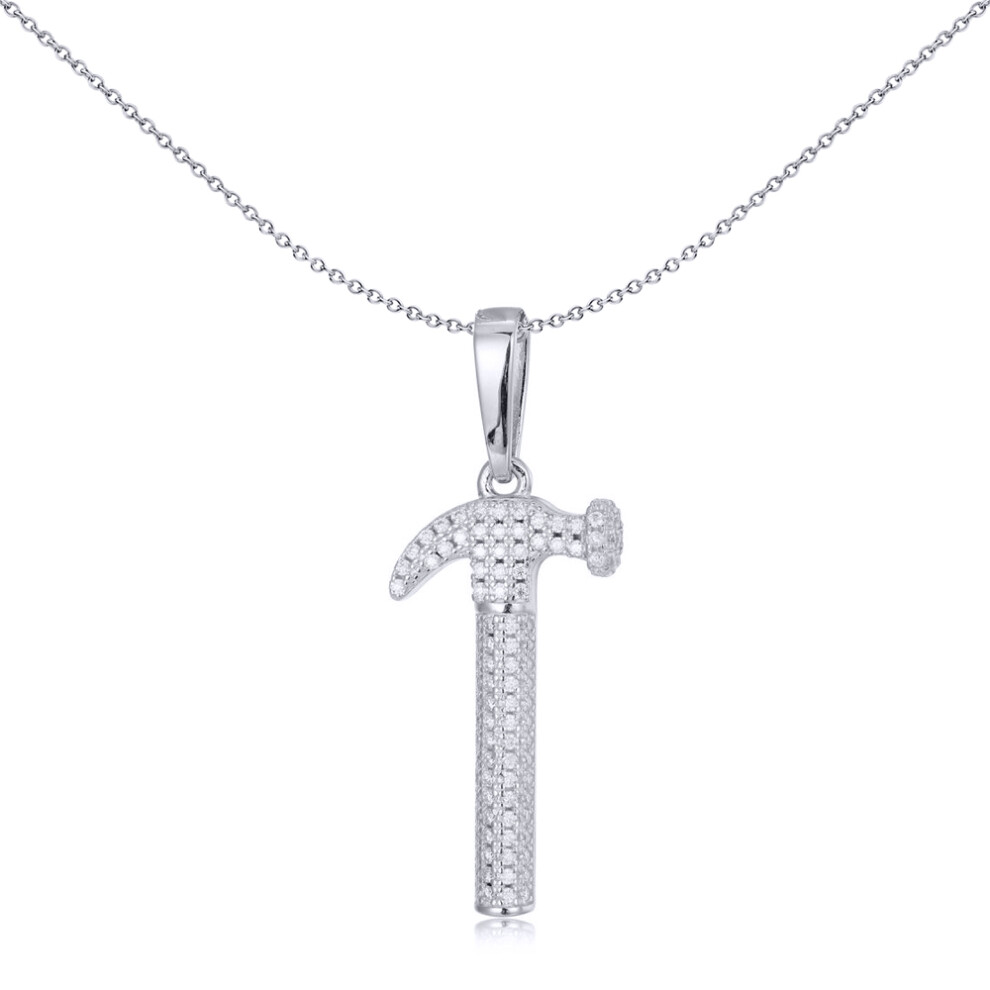 925 Silver  CZ Set Hammer Pendant - APD195