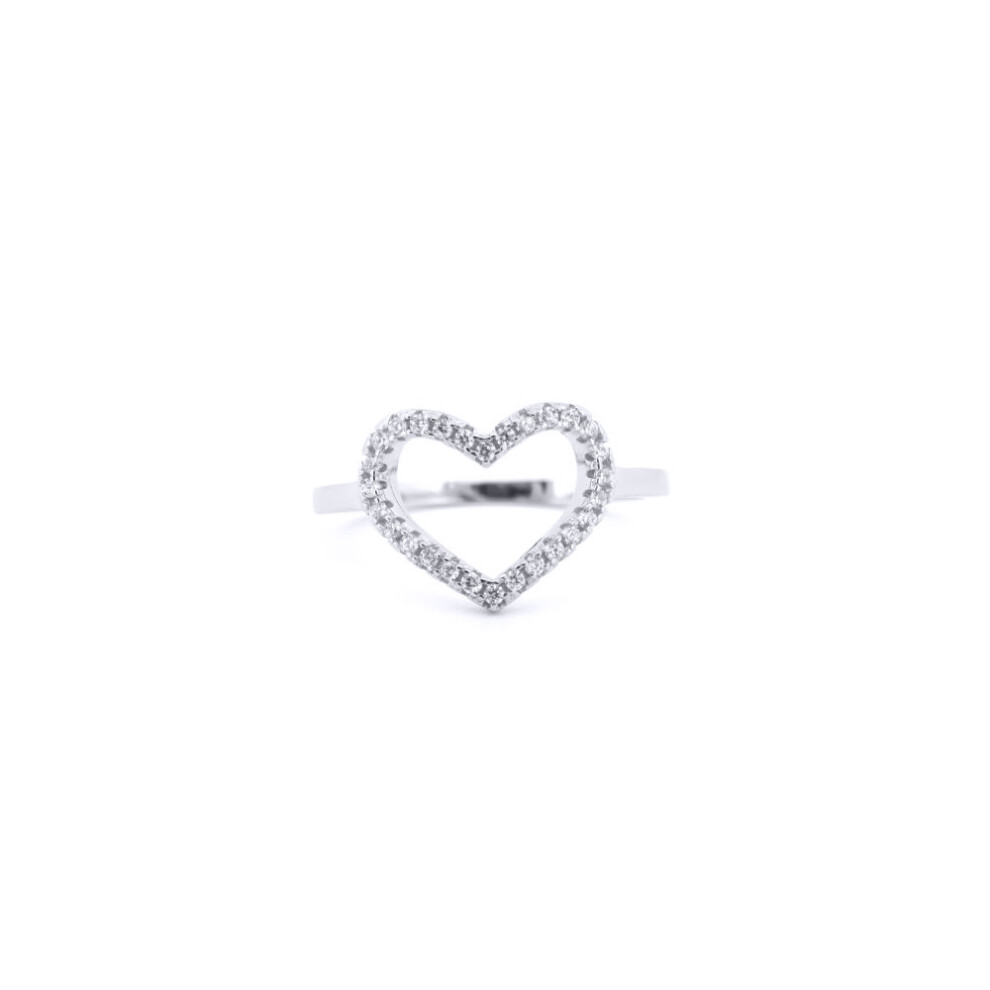 (J) Jewelco London 925 Silver Rhodium CZ Set Heart Ring - ARN173