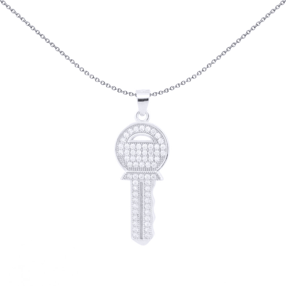 925 Silver CZ Set Key Pendant - APD209