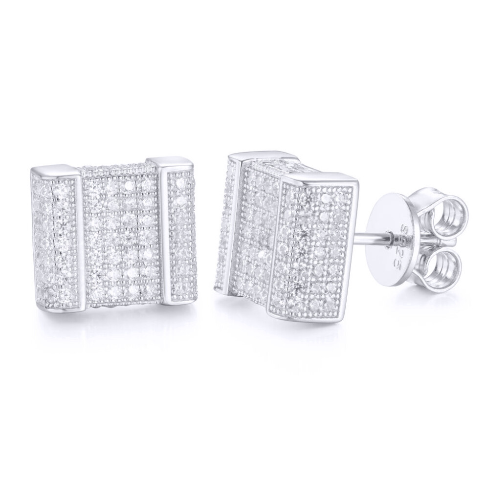 Silver  Round CZ Encrusted Accordion Cube Stud Earrings - AES168