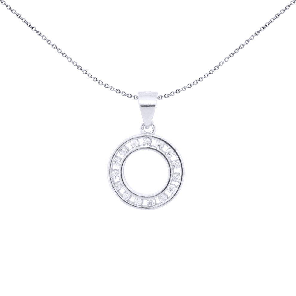 Jewelco London Rhodium Silver Round CZ Channel Set Circle of Life Charm Pendant - APD218