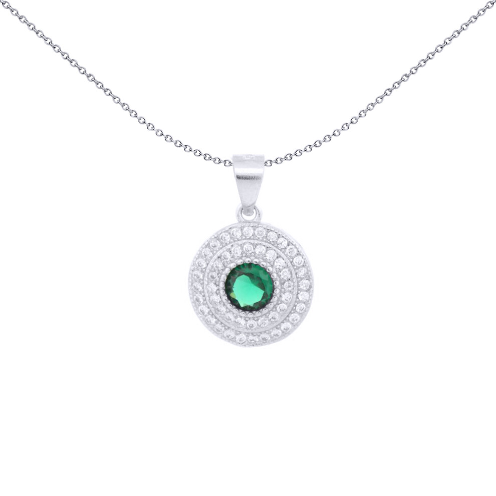 925 Silver  Rhodium Halo Pendant Emerald Centre CZ - APD226G