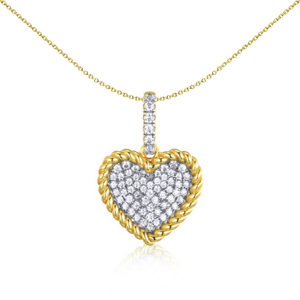 Gold-plated Silver  CZ Rope Edge Love Heart Charm Pendant - APD227